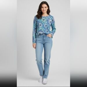 Lands' End Tie-Dye Burst Rash Guard Long Sleeve Top Women's Small